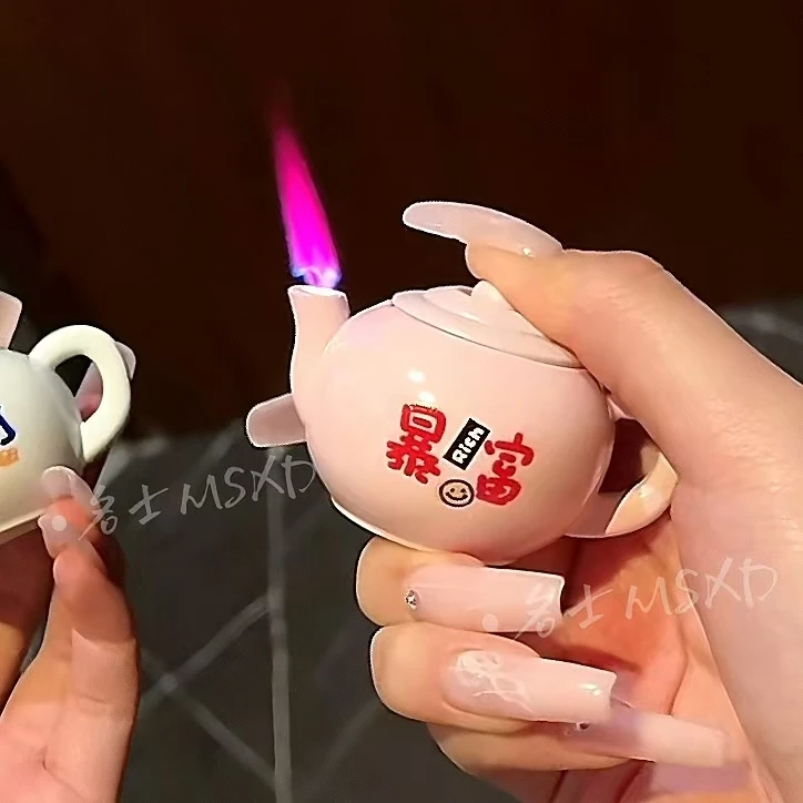 夜光把把壶把把胡防风打火机粉火焰充气网红麻将国潮创意摆件礼物