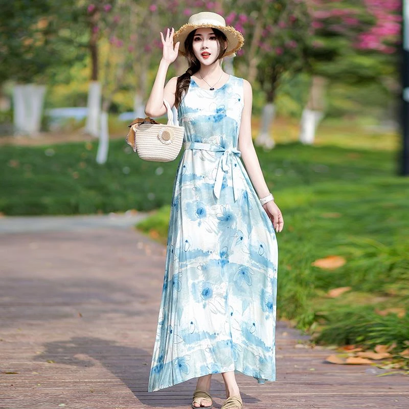 棉绸连衣裙海边度假2025新款夏季女无袖背心裙超仙气质沙滩长裙子