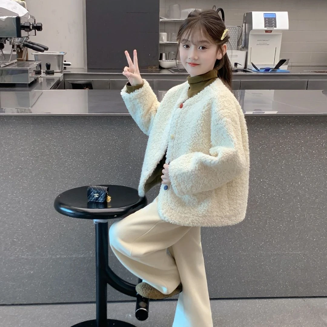 女童外套2025新款秋冬季儿童网红洋气时髦小香风加厚皮毛一体外套