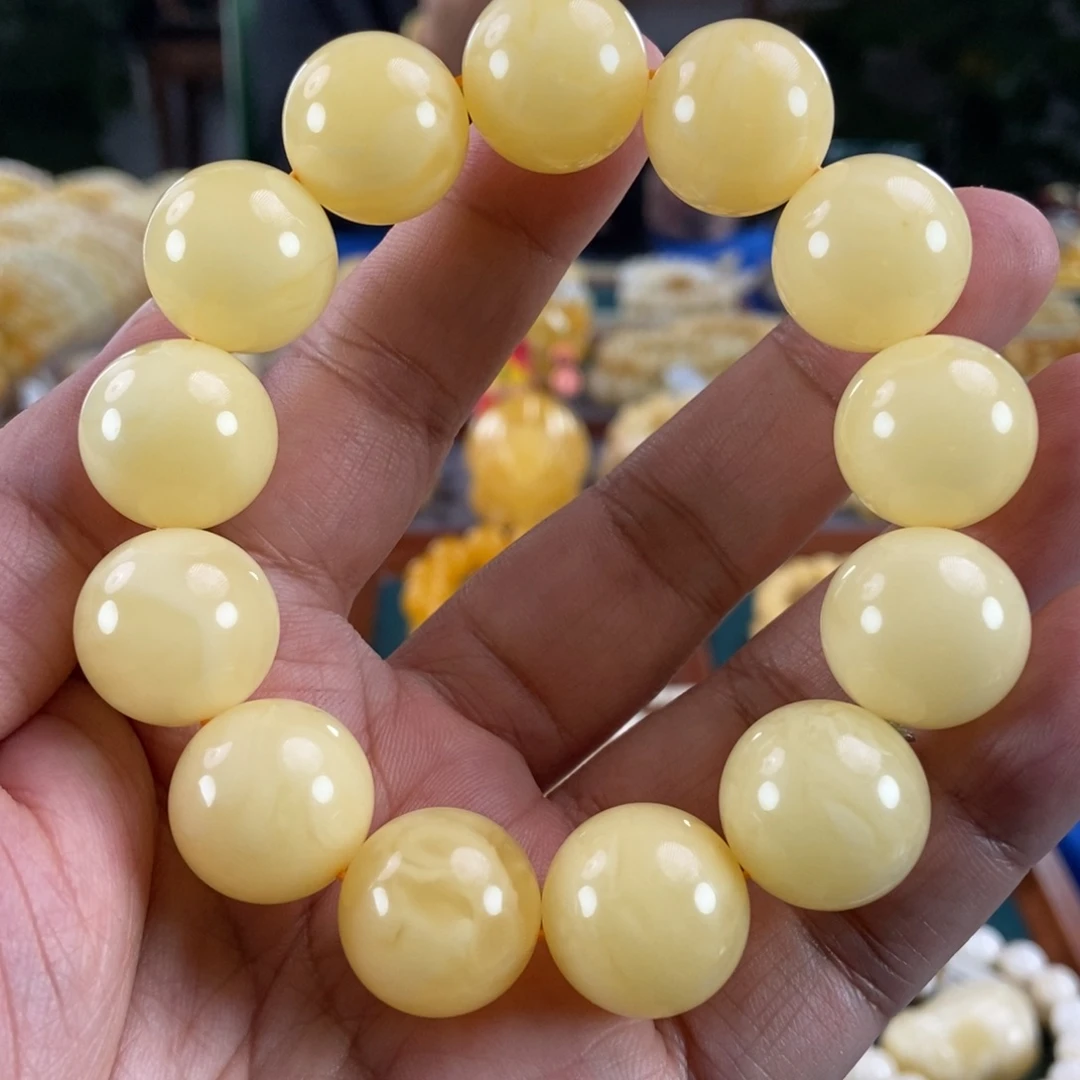 琥珀未镶嵌珠宝奇石18浓白蜡同料串44.5