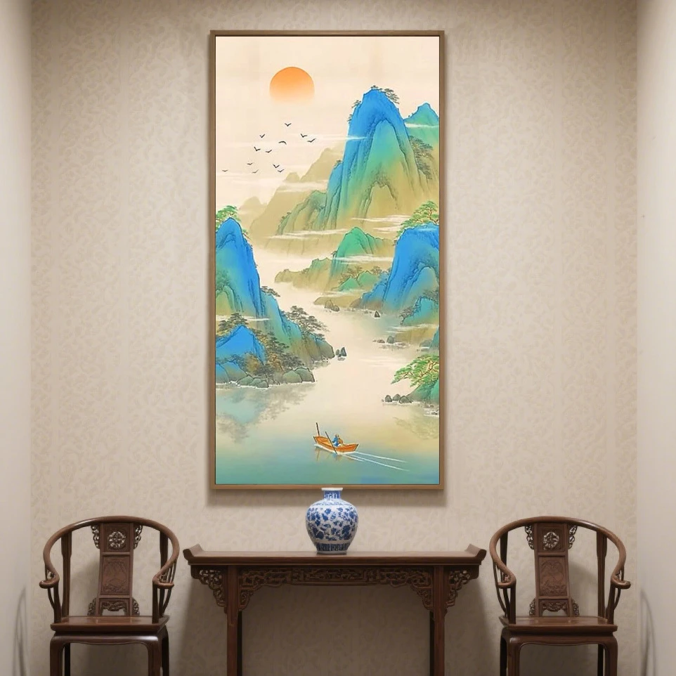 【进口棉布】青绿千里江山十字绣山水风景画客厅手工大格四股31个色