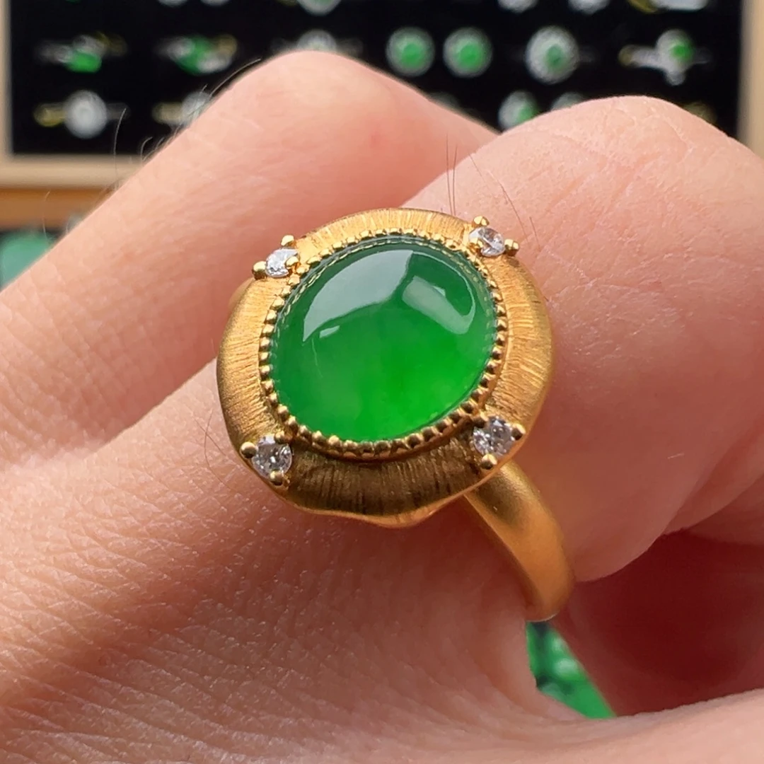 翡翠18K金镶嵌戒指多用款蛋面8.3