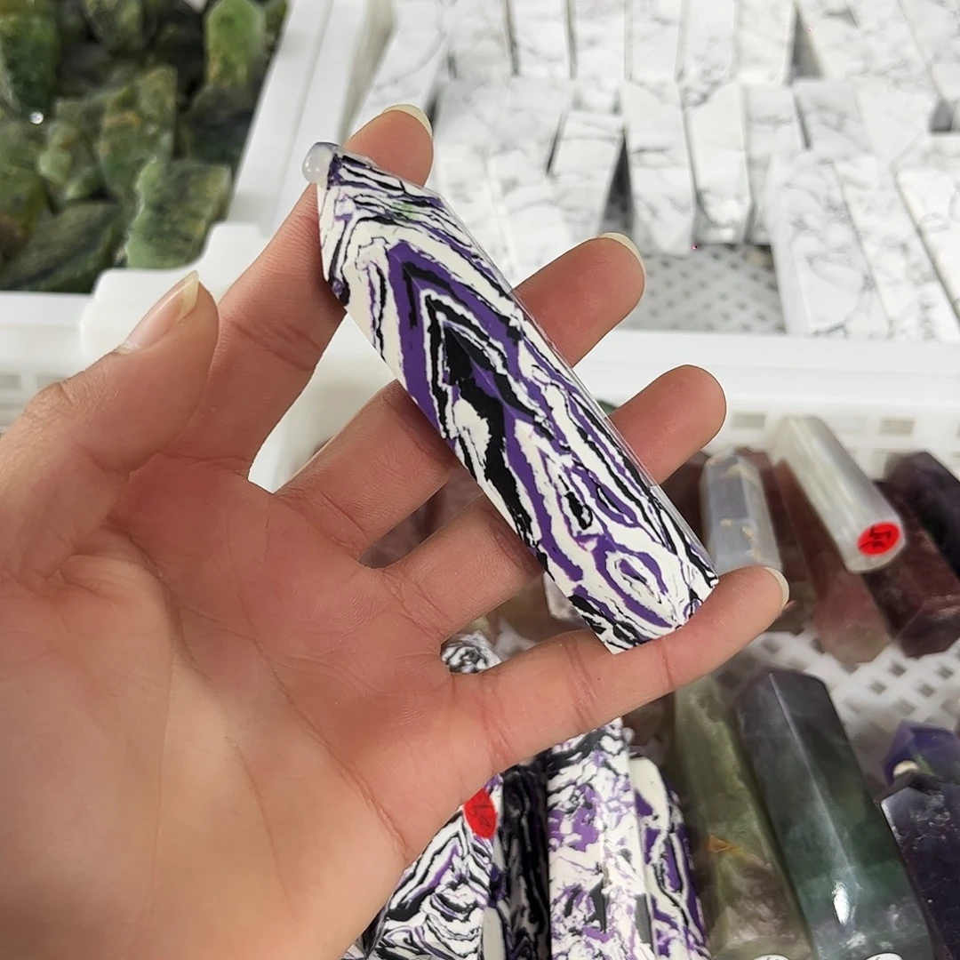 水晶未镶嵌珠宝半成品紫锂云母柱子