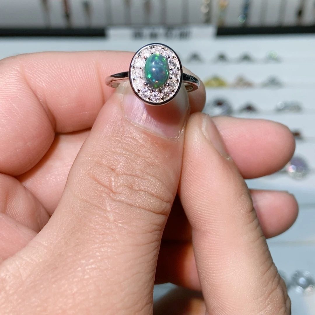 绿水晶戒指银S925镶嵌