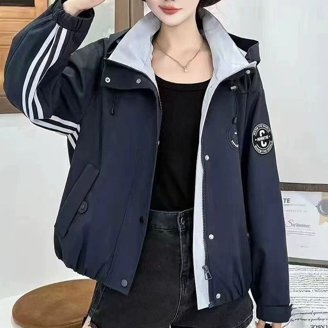 2879加绒拼色连帽冲锋衣外套（衣长64左右）