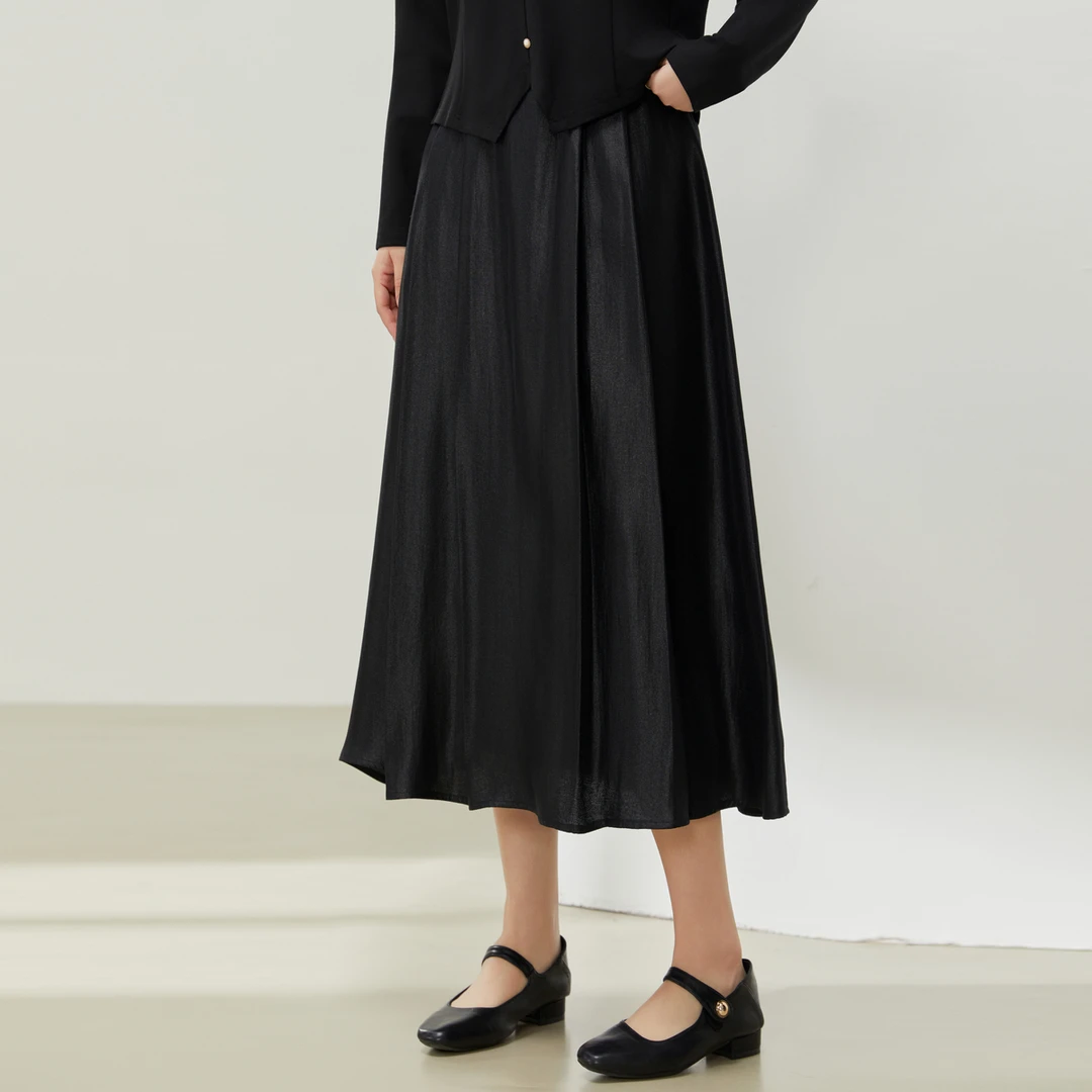 【优雅气质轻盈半身裙】纤莉秀大码秋风法式飘逸流金半身裙QJ3968