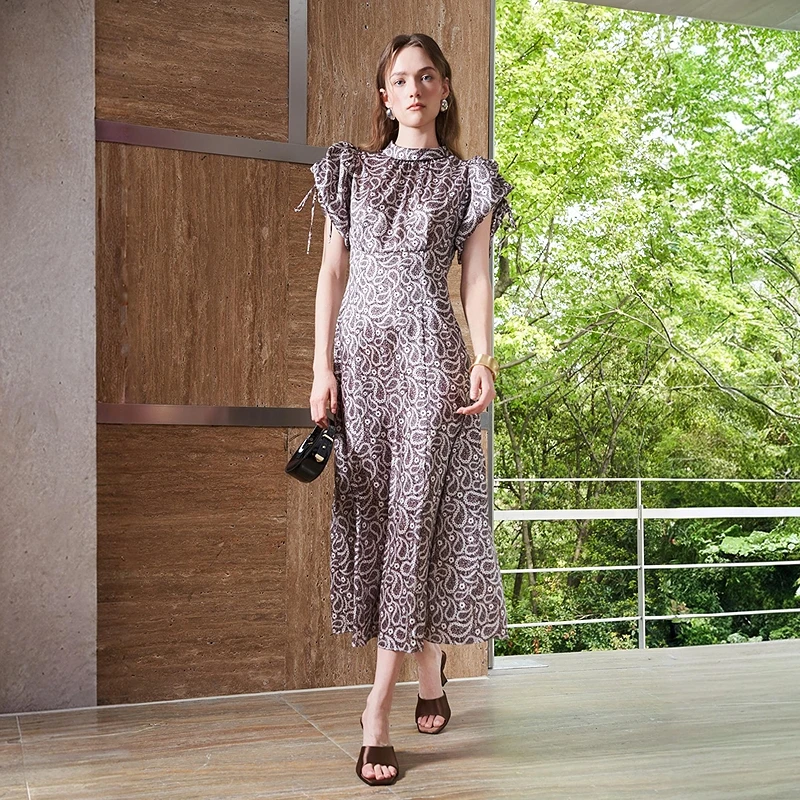 ANMANI恩曼琳25夏季新款法式复古印花茶歇裙收腰连衣裙EANFBA05