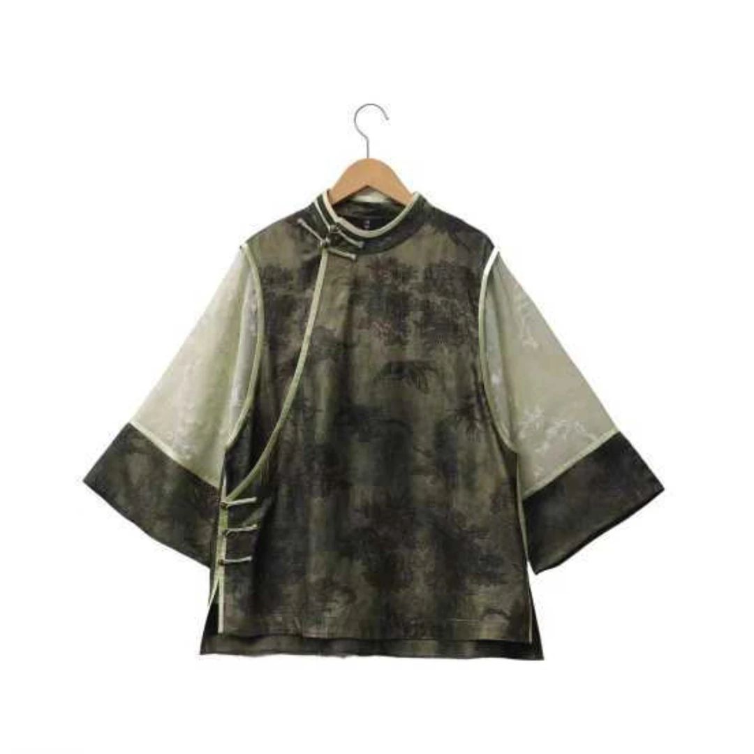 改良汉服风上衣中式禅意茶服宽松显瘦夏季女装衬衣