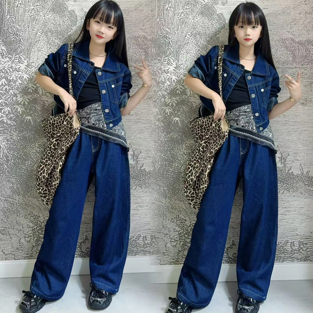 女童春款韩版休闲牛仔套装2025新款儿童时髦洋气女大童复古春装