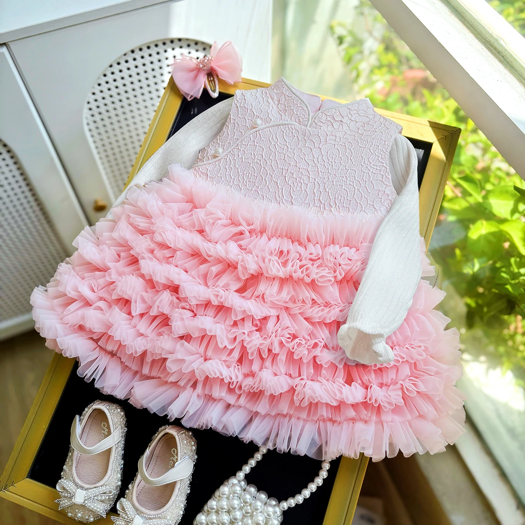 周岁女宝宝礼服秋冬蛋糕裙儿童洋气蓬蓬公主裙抓周衣服女童连衣裙