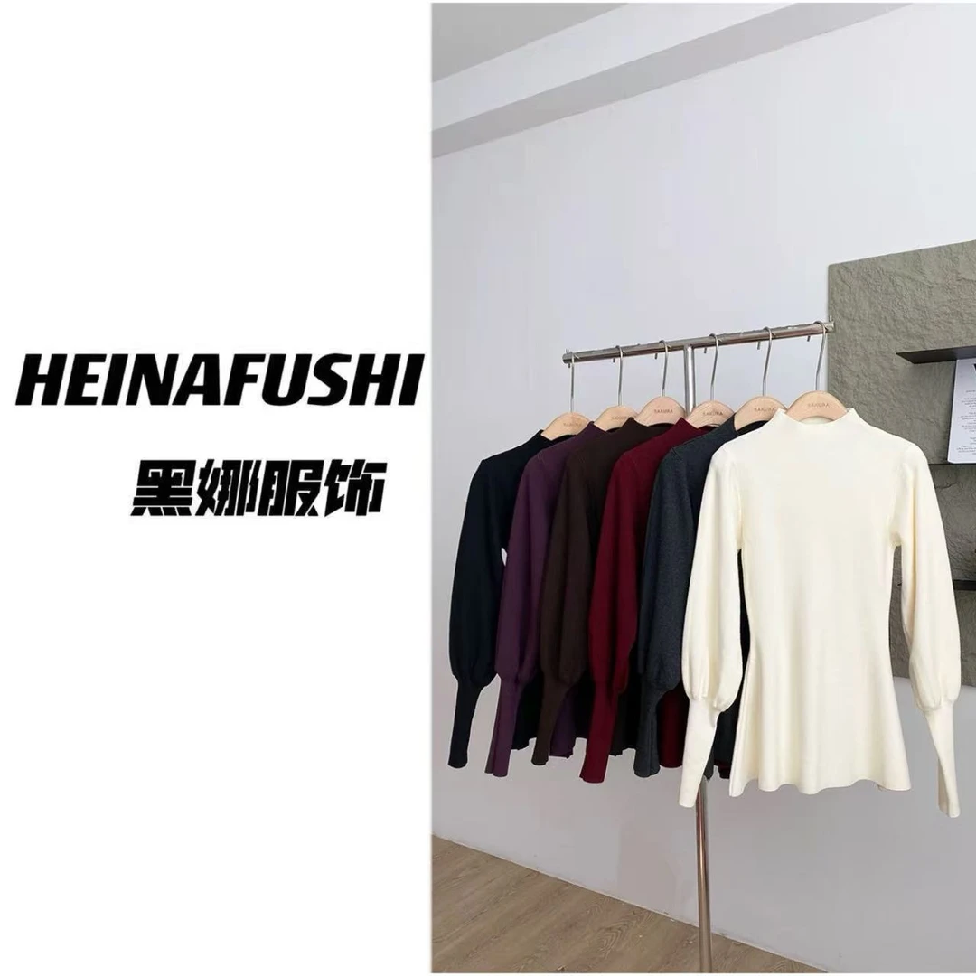 HEINA小女人修身鱼尾摆灯笼袖毛衣245