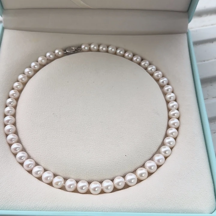 银S925镶嵌项链淡水珍珠9-10mm珍珠项链