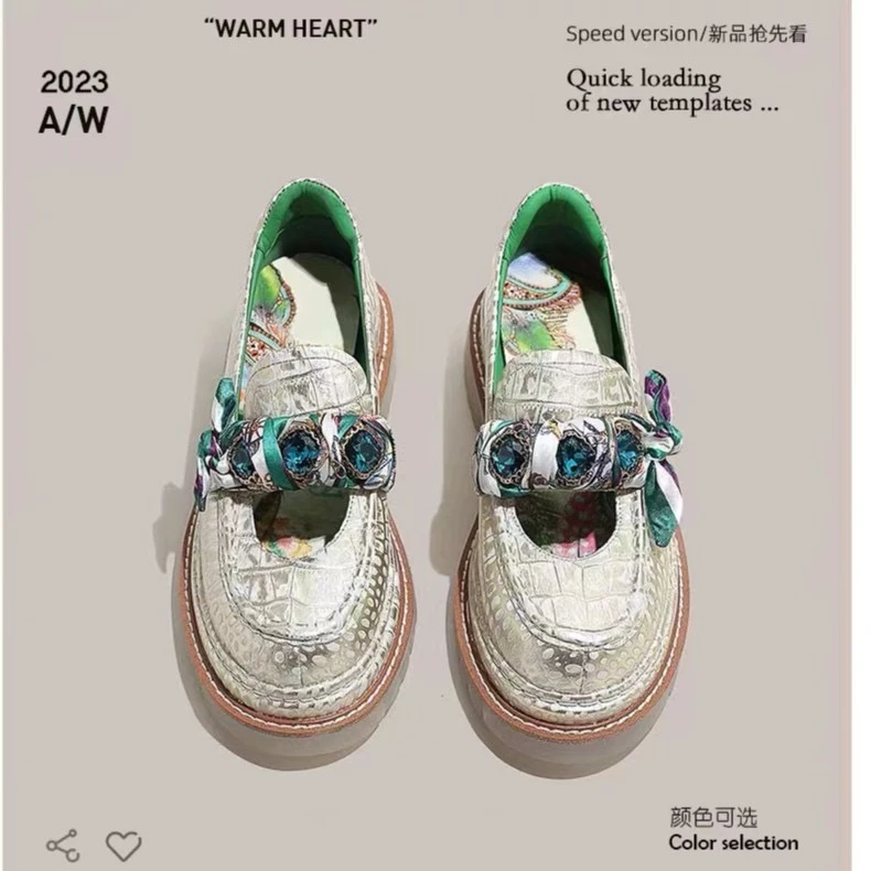 2025真皮原创小众厚底乐福鞋圆头小个子单鞋小皮鞋新中式乐福鞋女