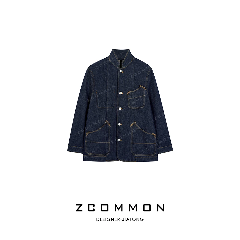 Z common春季新款明线立领复古设计感潮流时尚牛仔外套  2506126