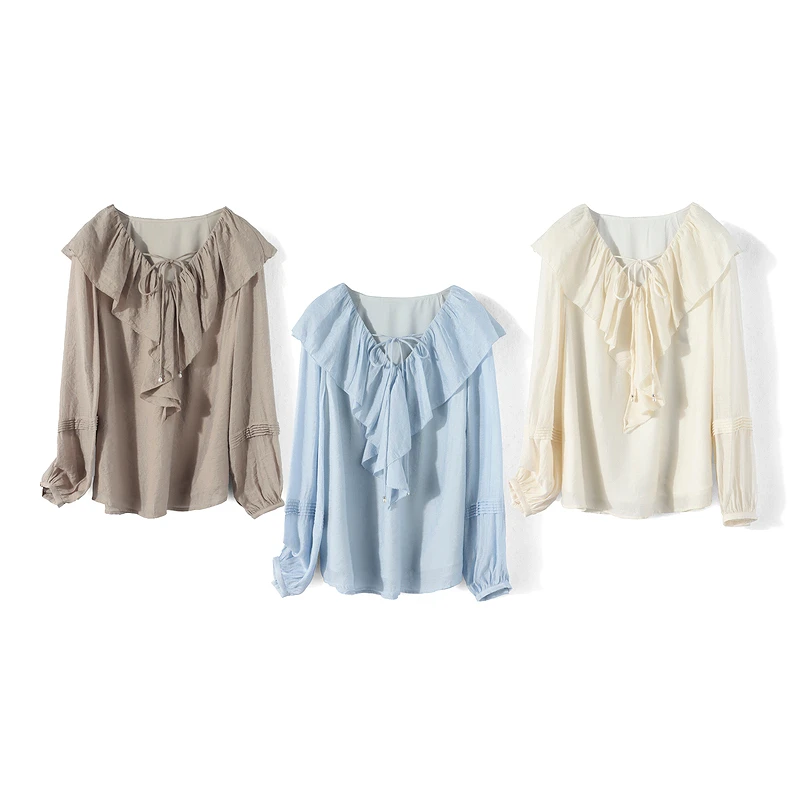 27769【韩系列】气质荷叶边粘纤雪纺衫312X1222