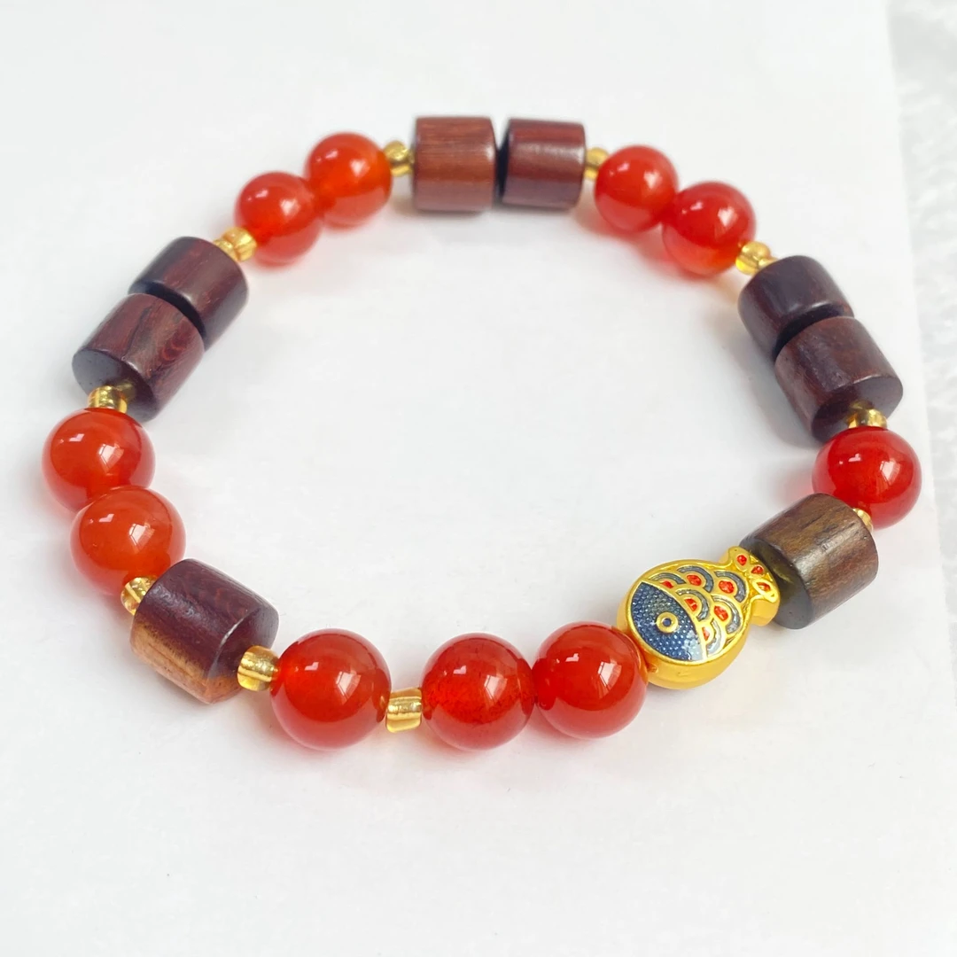 赞比亚血檀桶珠红玛瑙设计款手串男女同款玛瑙手串竹节款佛珠手串