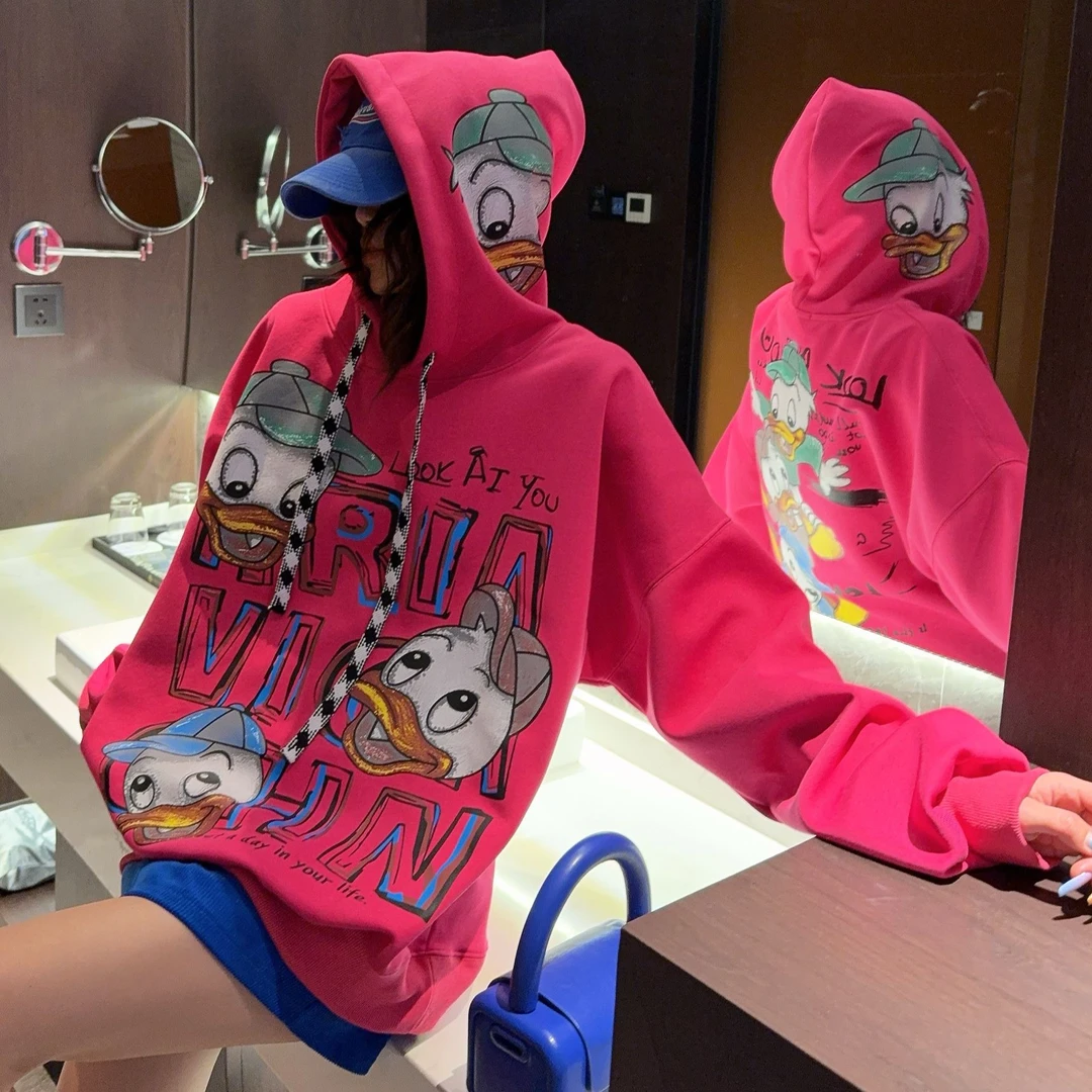 《快乐唐嘎嘎潮牌卫衣 加绒不加绒都有》百搭情侣连帽宽松印花韩版