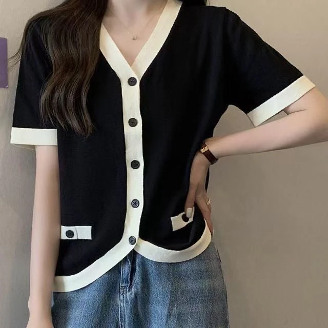 175新款针织开衫女装夏季宽松显瘦短袖针织衫上衣