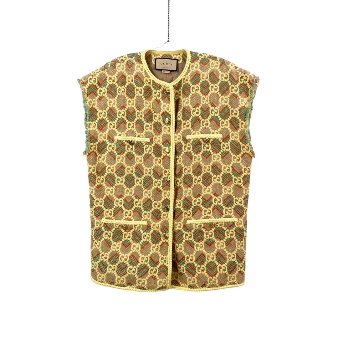 99新 GUCCI/古驰  二二六四一 棉 老花满印编织马甲 38码