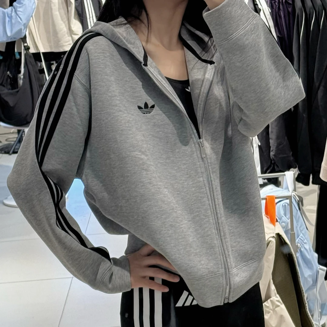 adidas/阿迪达斯三叶女款简约风运动连帽夹克外套JY2620