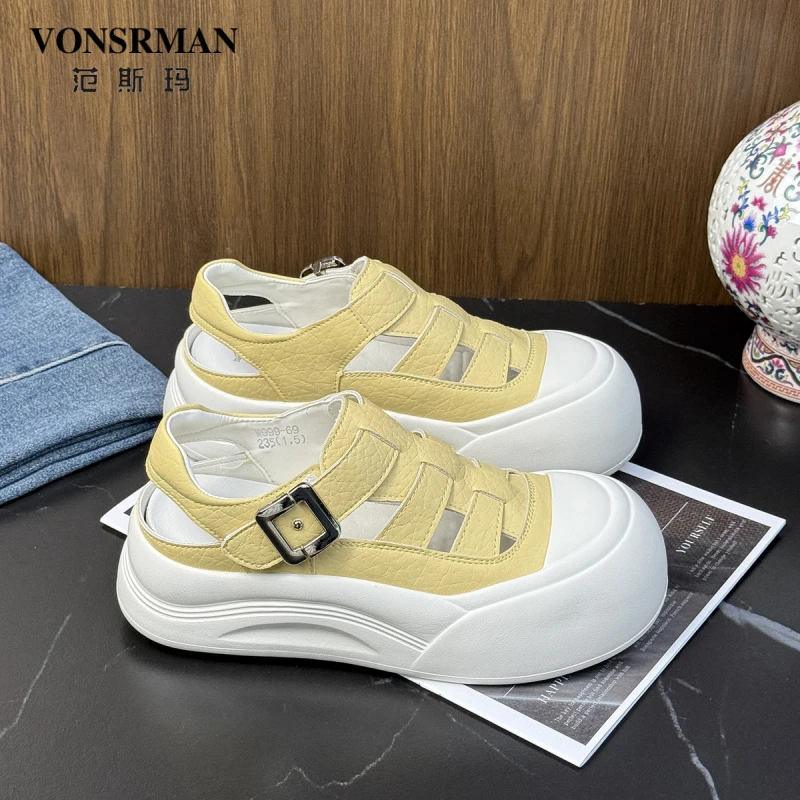 厚底包头运动凉鞋女2025夏季新款镂空透气小白鞋休闲百搭凉鞋