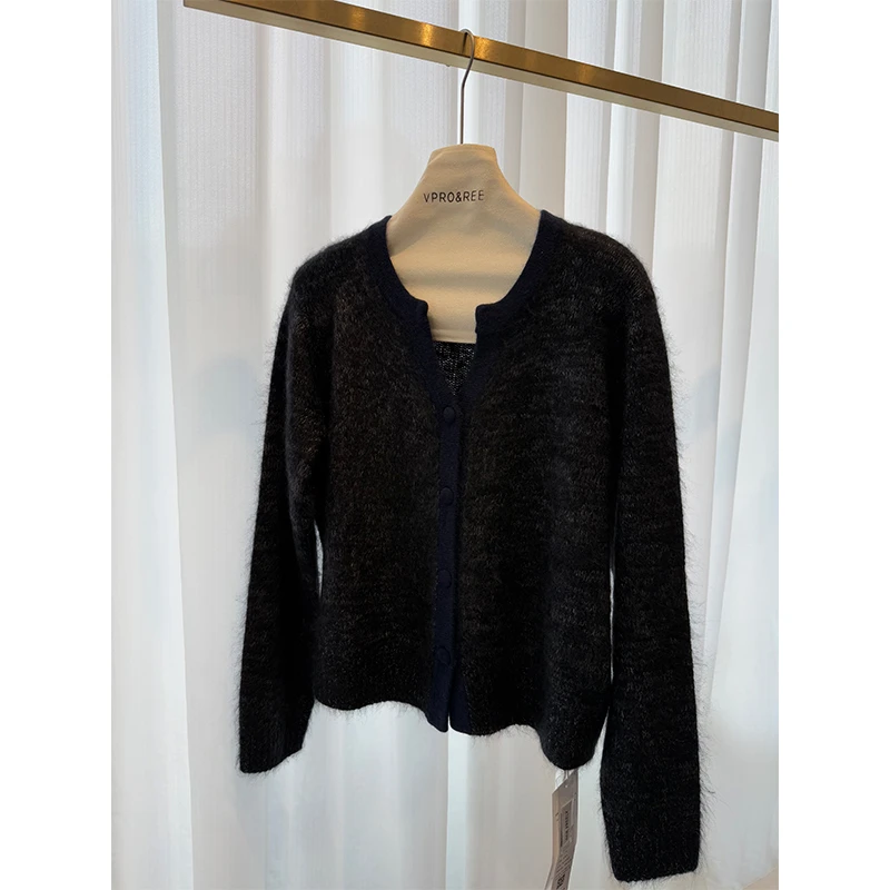 柔软轻奢拼色羊绒开衫1822