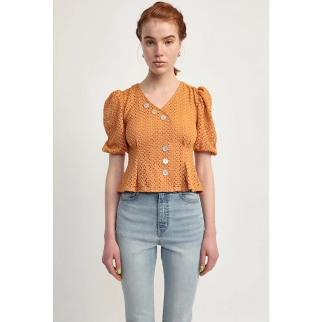 【胖虎家】春季新款 S 法式极简风蕾丝泡泡袖上衣小众设计感衬衫