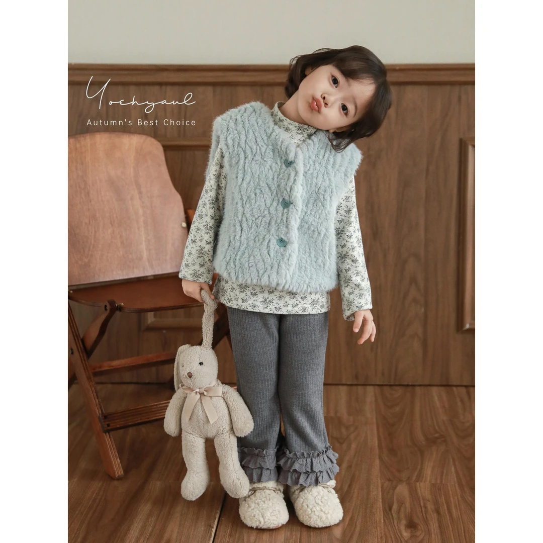 幼悠【软萌暖宠】冬二波儿童宝宝叠穿百搭保暖纽扣毛毛马甲D4691