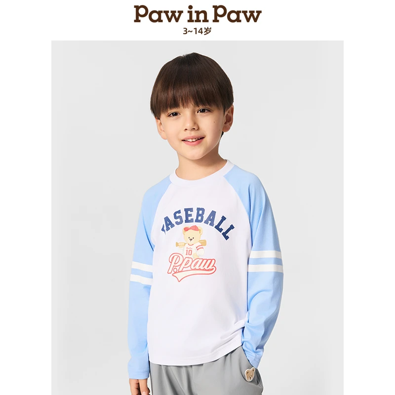 【长绒棉】童装25年春夏学院风男童撞色插肩袖T恤PCLAF2312K
