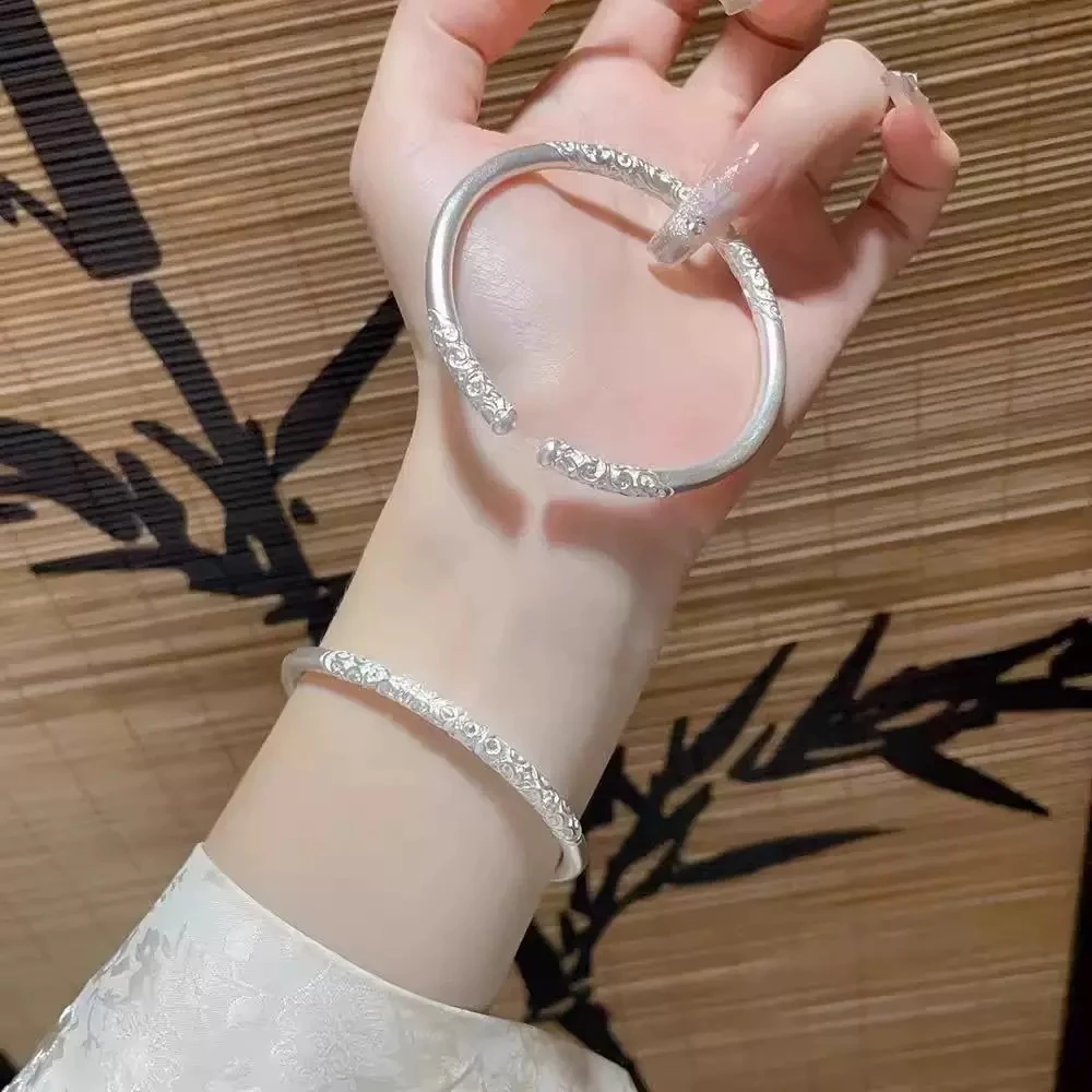 足银手镯 足银手镯999.9描金唐草纹手镯女孙悟空金箍棒银镯子