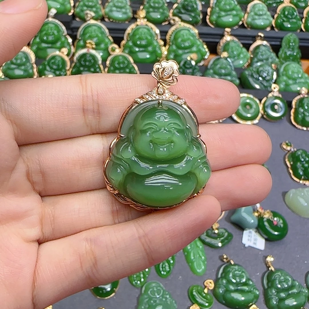 和田玉（碧玉）18K金镶嵌颈饰