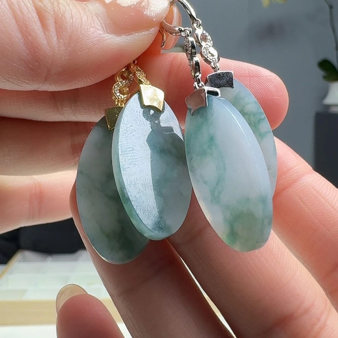 翡翠耳饰银S925镶嵌多样性发货其一