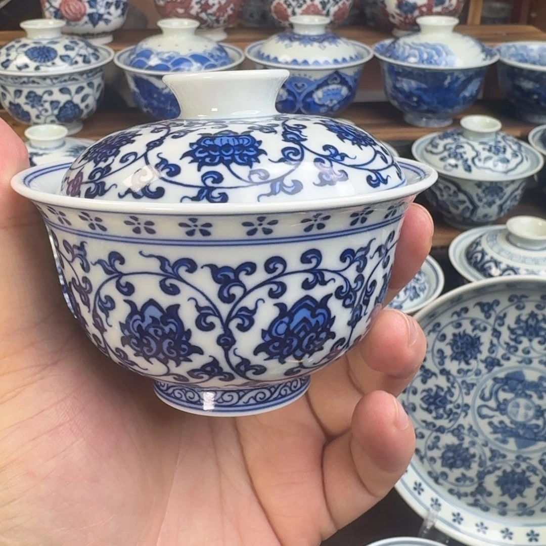 陶瓷杯子纯手工手绘瓷瓷盖下120CC