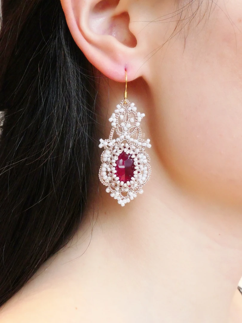 梭编手工进口米珠耳坠耳环925耳钩（手工费时不易，请考虑好下单）