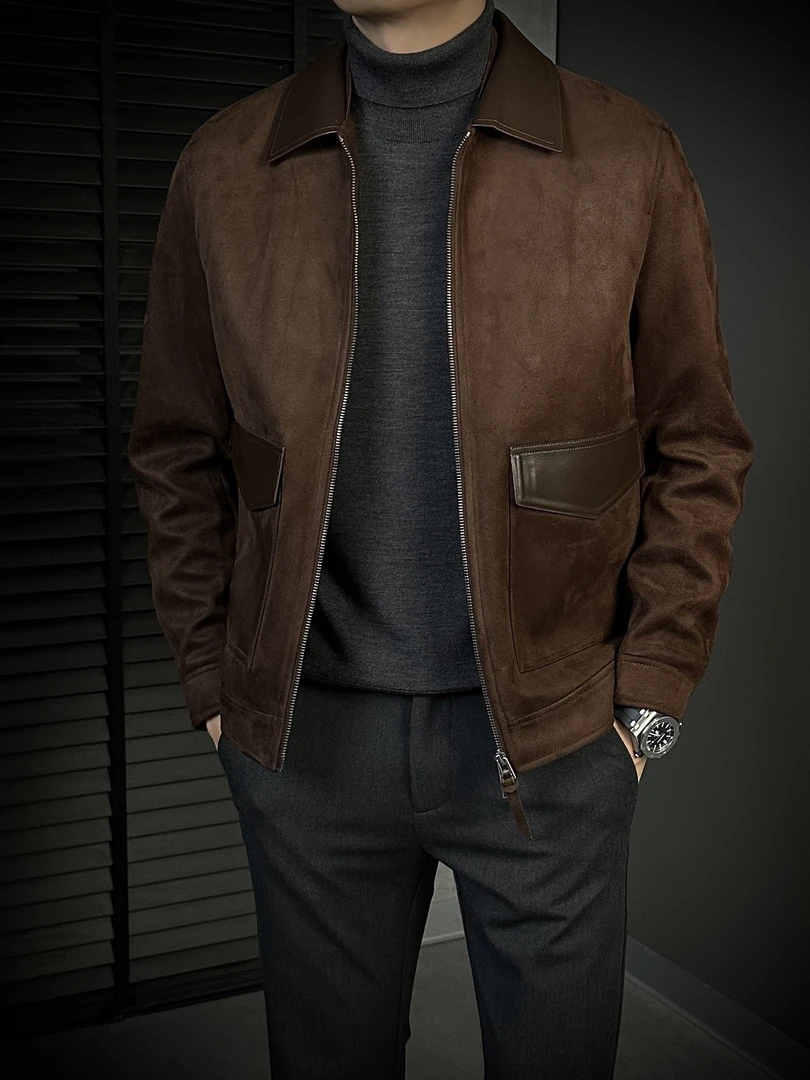 KING&GUCH【鹿皮绒】秋季2025新款男士翻领百搭休闲夹克50572