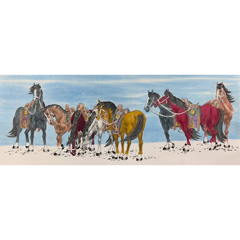 八骏图国画六尺装裱邢立青老师手绘精品国画字画书画直播