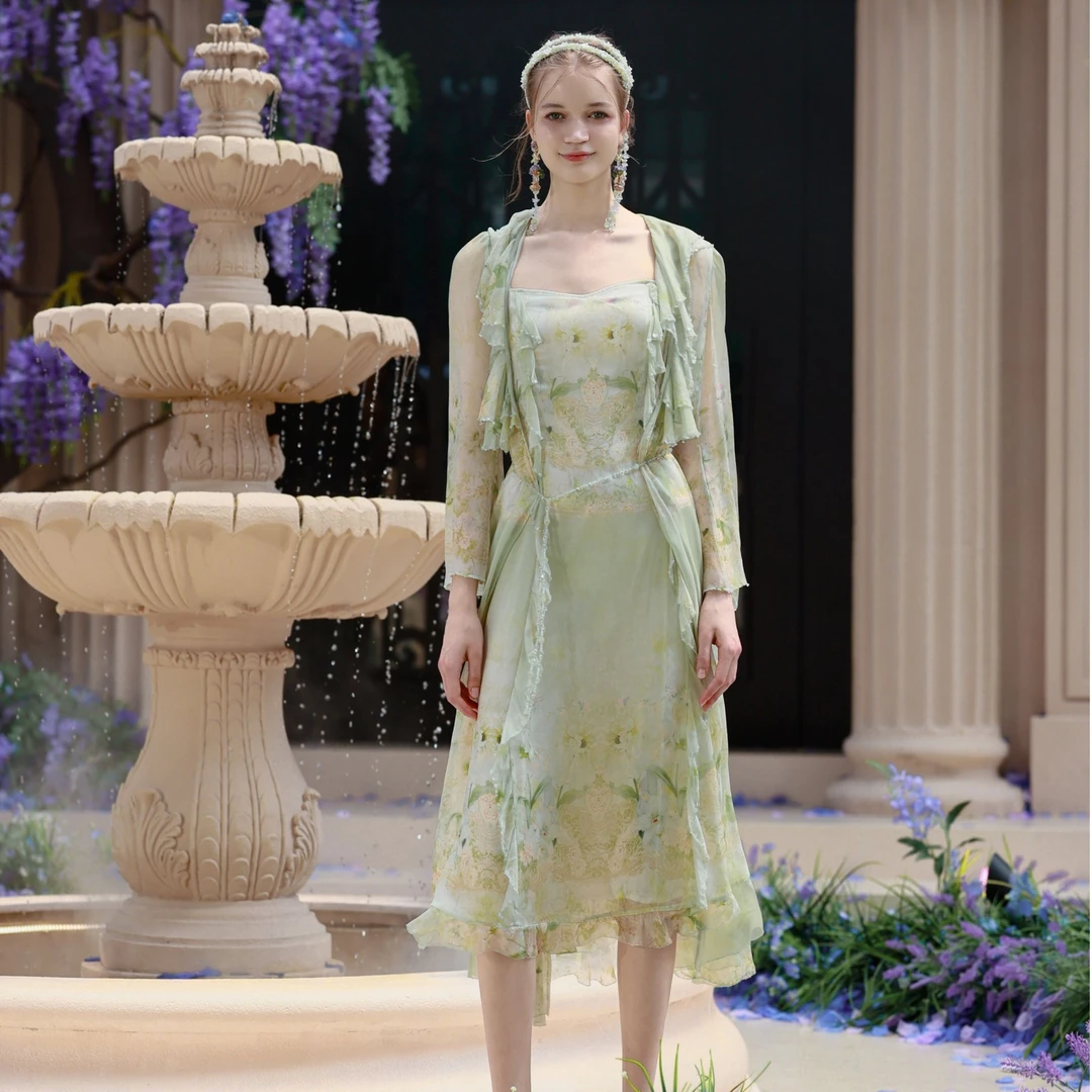 Marie Elie【绿意森林】秀款外套连衣裙EAF21G06806 EAF21M06806