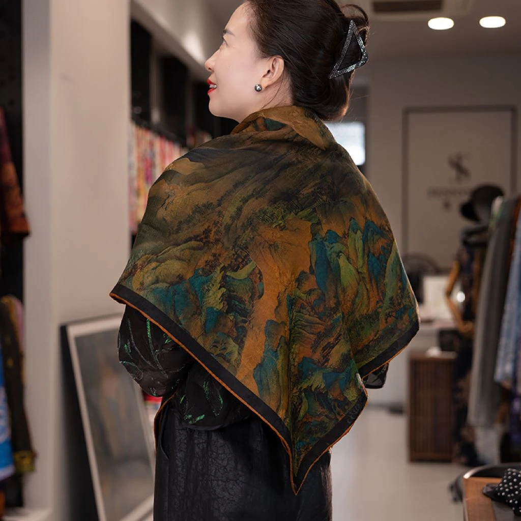 【只此青绿】宫丽110x110cm6A纯100桑蚕丝香云纱中式国风