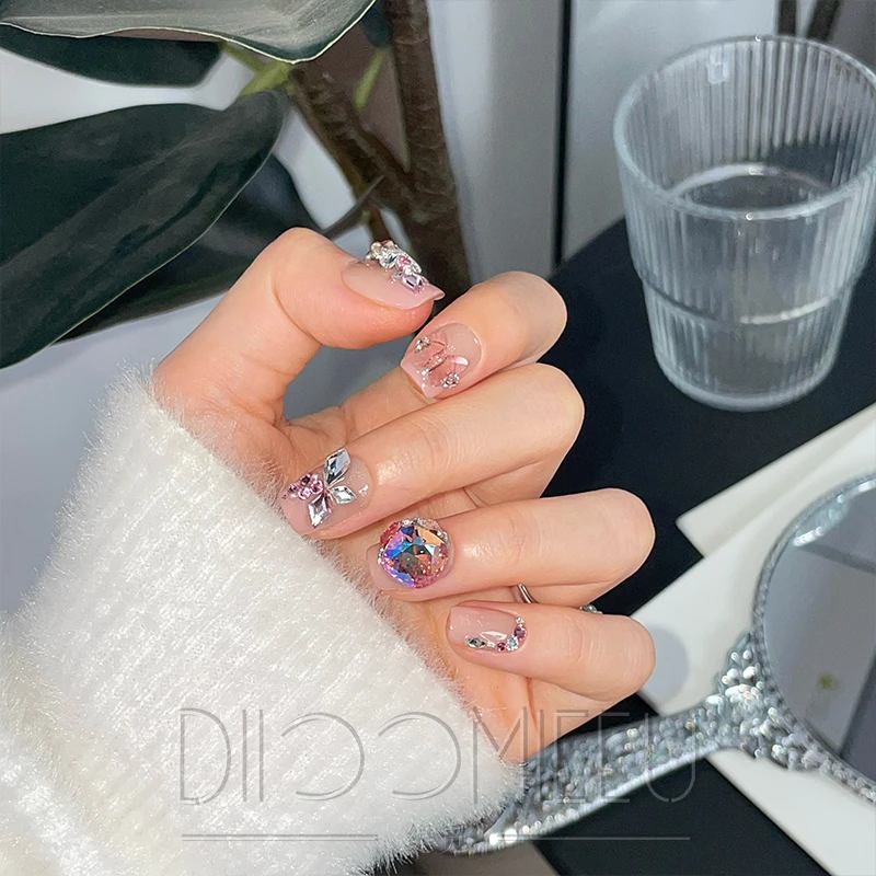 【粉雾蝶影】缇觅轻奢设计碎钻蝴蝶全华子钻纯手工可拆卸式穿戴甲