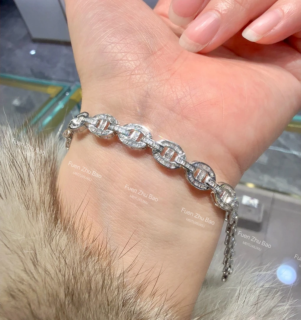 【富恩珠宝】 0394 重金A【豪华轻奢天然钻】梯方猪鼻手链 ZSSL