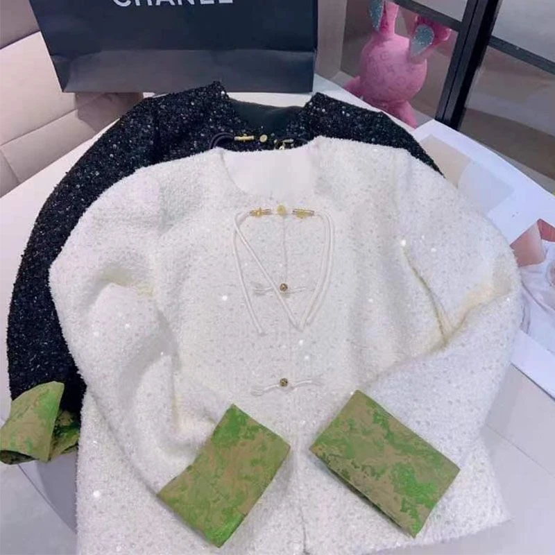 爆款新中式国风盘扣圆领亮片外套女2025年春秋新款流苏高级感上衣