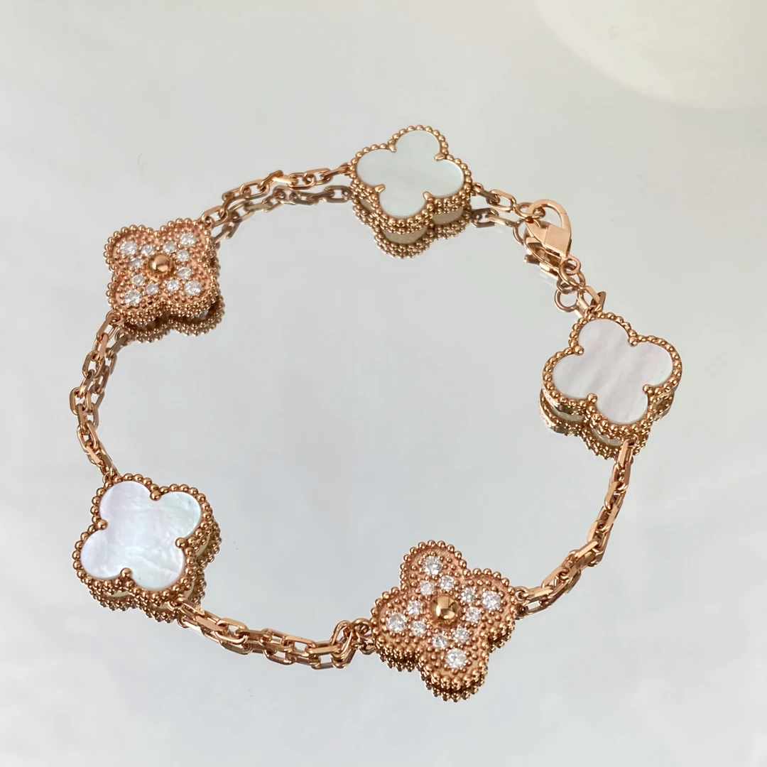 【梵璇珠宝】18K金白贝隔钻五花手链