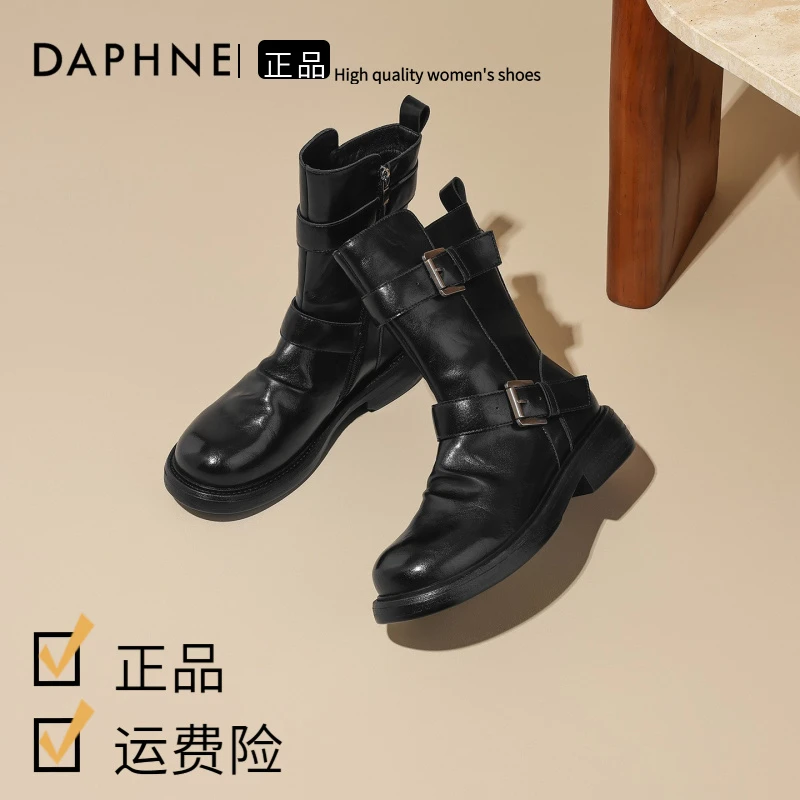 达芙妮2025年新款英伦风厚底时装靴女款秋冬单靴美拉德靴黑色短靴