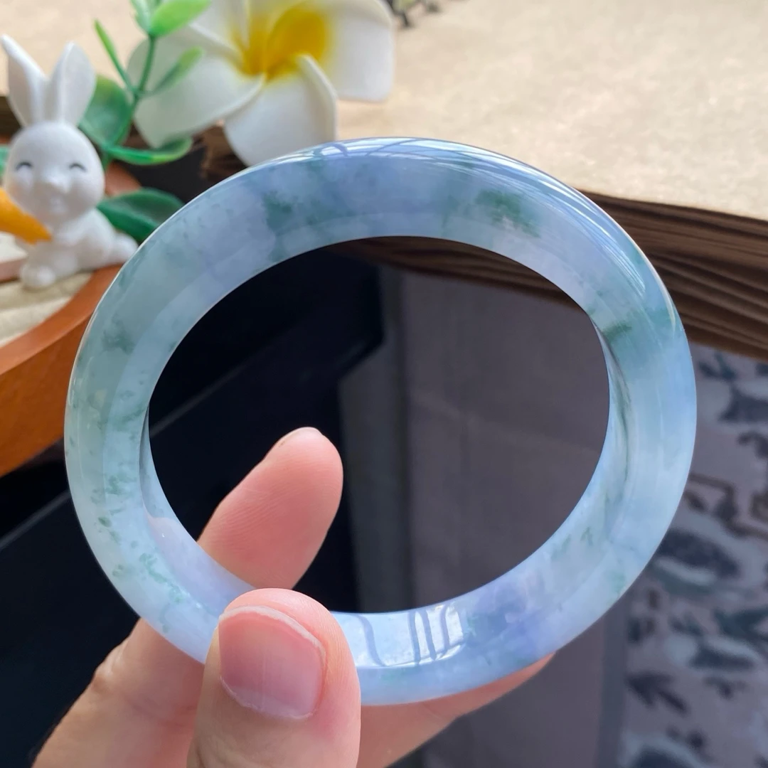 01.29批蓝紫飘花镯80号57.5-12.7-8.9灵动青色飘花翡翠手镯