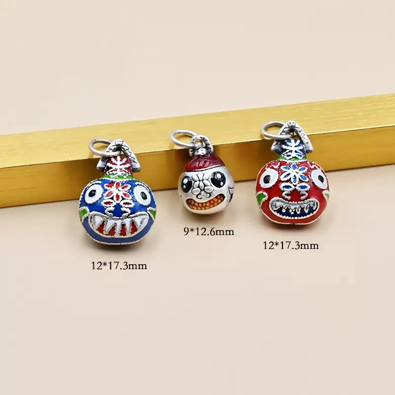 吊坠足银 999足银配饰烧蓝滴油吞金兽全家福吊坠diy手链项链饰品