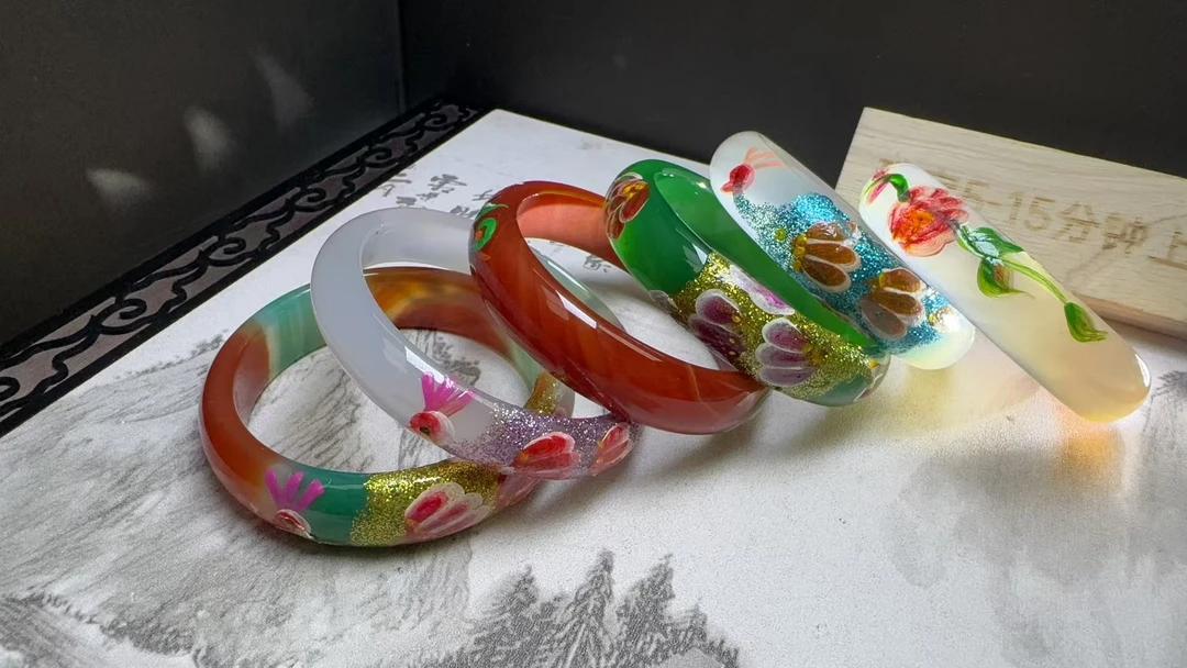 S1989【福嘟嘟】赤金五彩七彩玛瑙手镯-送礼佳品-多样性只发一件