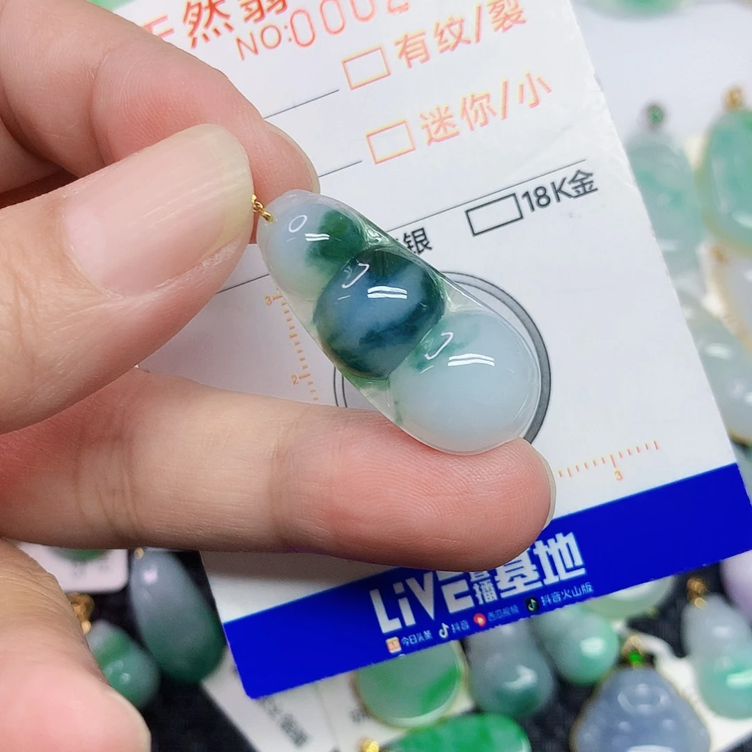 翡翠18K金镶嵌颈饰豆子