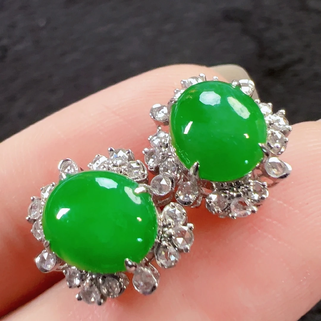 翡翠18K金镶嵌耳饰签收后24小时鉴赏期