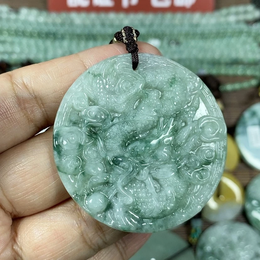 【闪购商品】翡翠颈饰未镶嵌玉吊坠翡翠玉圆形龙牌