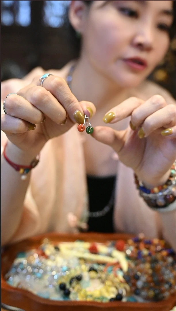 925银珐琅耳饰 茶-红绿圈圈耳挂